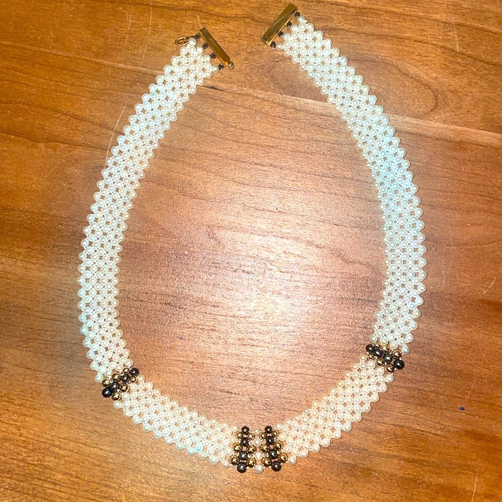 Vintage Seed Pearl and Gold Choker Necklace